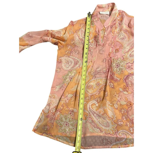 Susan‎ Graver Tunic Blouse Women Size XXS Pink Sheer Paisley Chiffon Peasant - Picture 8 of 10